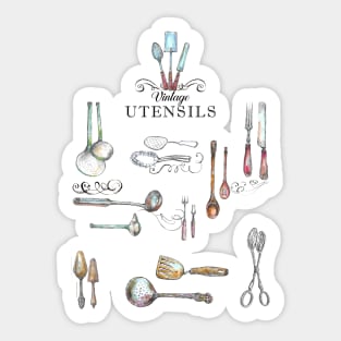 Vintage Utensils - Vintage Cookware - baking - Kitchen Art. Sticker